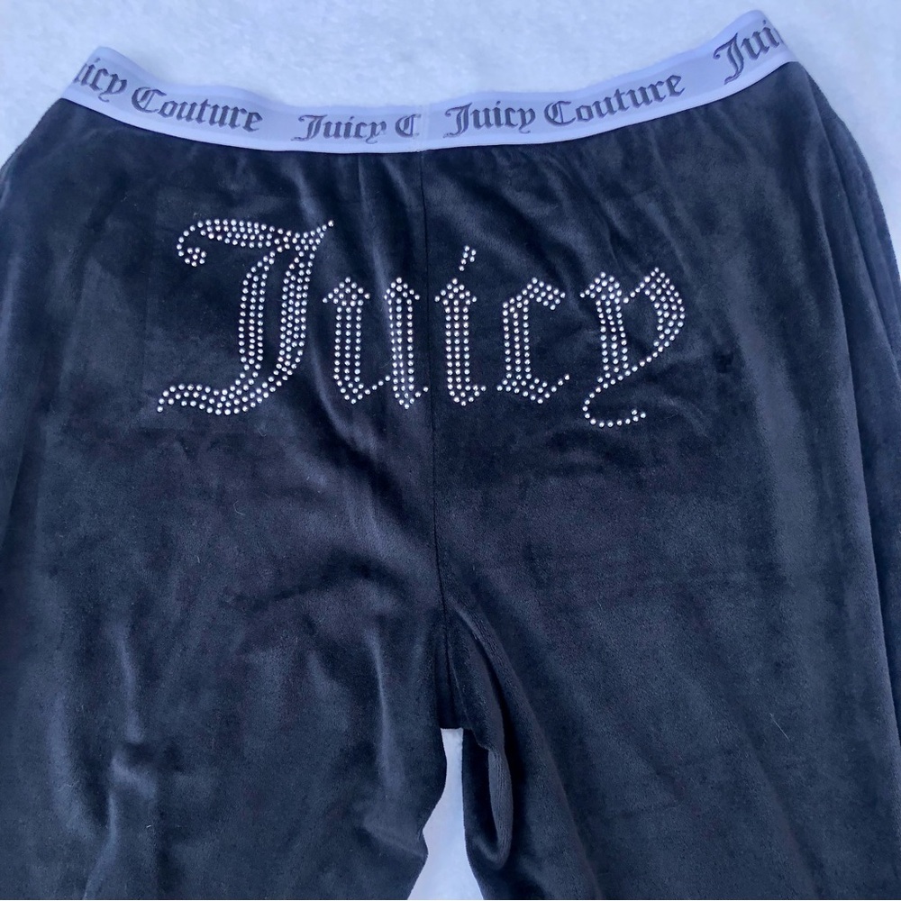 Rare Juicy Couture Black Tracksuit Velour Pants Logo Spell Out Butt Bum Sz. Med